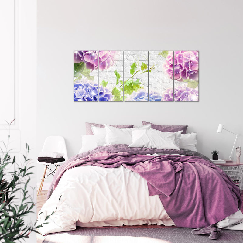 Runa Art Wandbild XXL Blumen Hortensien Wohnzimmer Schlafzimmer 200 x 80 cm Bunt 5 Teilig - Made in Germany - 017555a