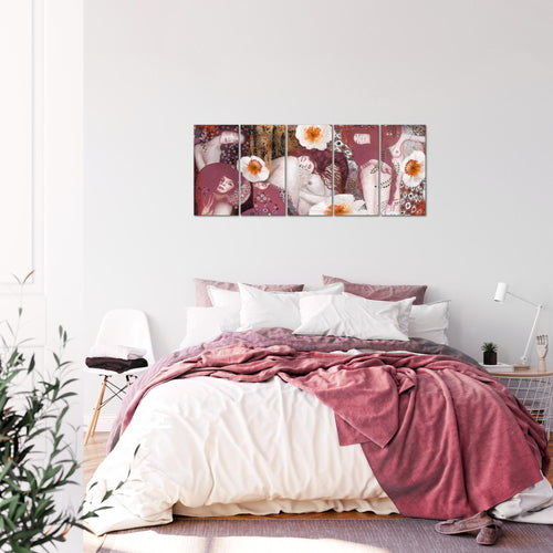 Runa Art Bild Collage Gustav Klimt Wandbilder auf Vlies Leinwand 5 Teilig Wanddekoration Wohnzimmer 018556b