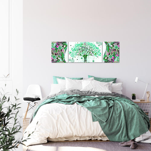 Runa Art Bilder Set 4 Teilig Gustav Klimt Baum des Lebens Wandbilder XXL Wohnzimmer 160 x 50 cm Grün Modern 004646b