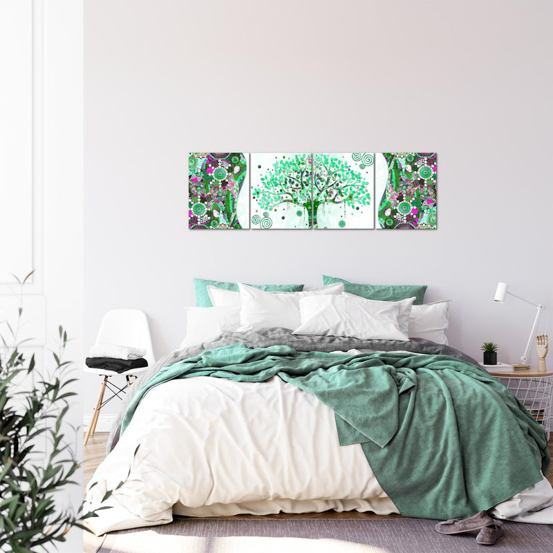 Runa Art Bilder Set 4 Teilig Gustav Klimt Baum des Lebens Wandbilder XXL Wohnzimmer 160 x 50 cm Grün Modern 004646b