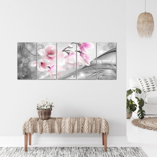Runa Art Wandbild XXL Blumen Abstrakt Wohnzimmer Schlafzimmer 200 x 80 cm Grau Rosa 5 Teilig - Made in Germany - 035355a