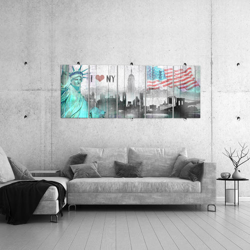 Runa Art Wandbild XXL New York City Wohnzimmer Büro 200 x 80 cm Grau Türkis 5 Teilig - Made in Germany - 034255a