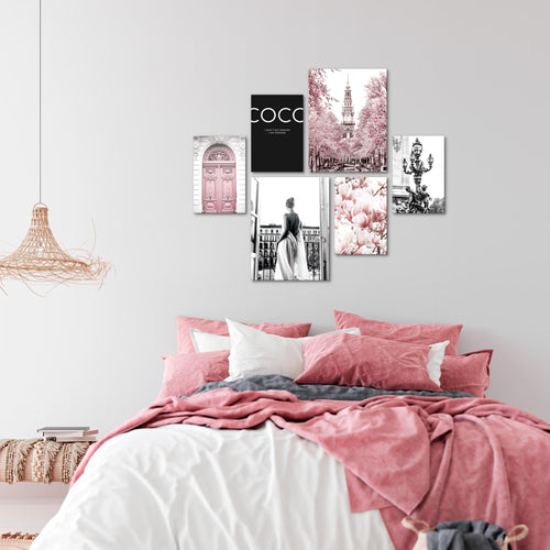 Novart Wandbilder Set Fashion Rosa - KEIN EXTRA RAHMEN BENÖTIGT -  Modern Deko  - Wohnzimmer Mädchen Teenager N005063a