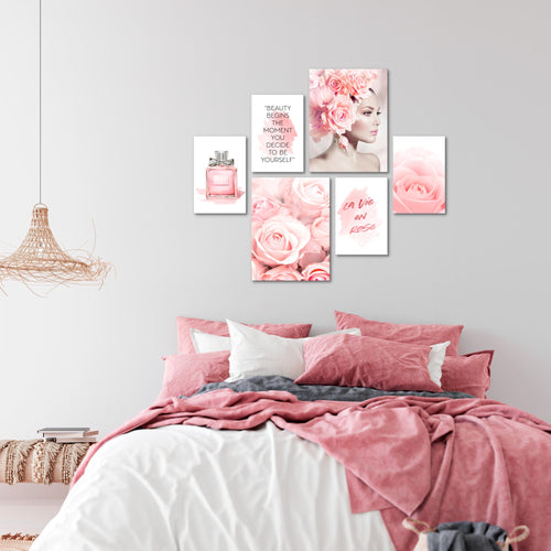 Novart Wandbilder Set Fashion Rosa - KEIN EXTRA RAHMEN BENÖTIGT -  Modern Deko  - Wohnzimmer Mädchen Teenager N008563a