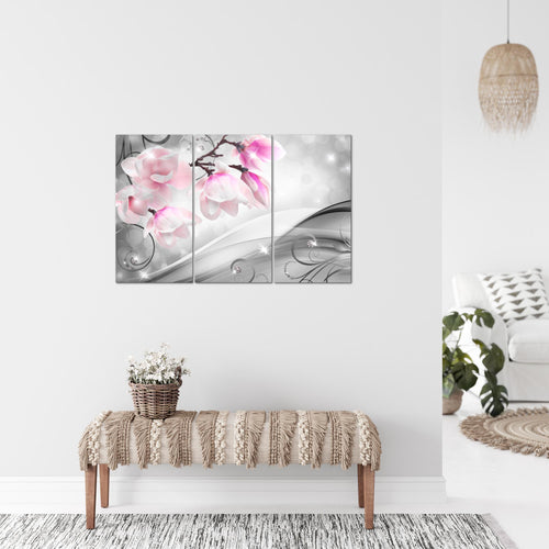 Runa Art Wandbilder Blumen Abstrakt Bild XXL Wohnzimmer Schlafzimmer Grau Rosa 3D Optik 120 x 80 cm 3 Teilig 035331a