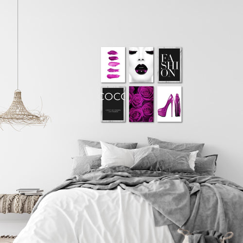 Novart Wandbilder Set Fashion - KOMPLETT AUFHÄNGFERTIG - Made in Germany - Moderne Bilder  Wohnzimmer Mädchen Teenager - N002264c
