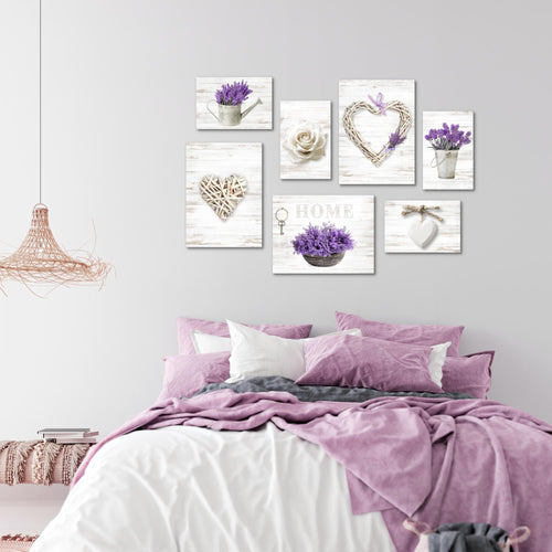 Novart Wandbilder Home Provence - KOMPLETT AUFHÄNGFERTIG - Lavendel Viollet Wohnzimmer Schlafzimmer - 7 Moderne Mood-Bilder - N003071a