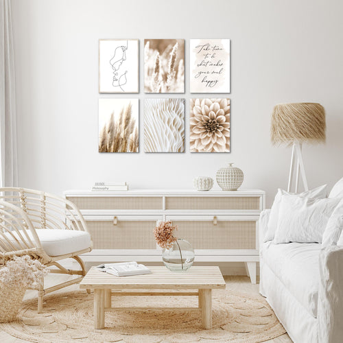Novart Wandbilder - KEIN EXTRA RAHMEN BENÖTIGT - Wohnzimmer Schlafzimmer - Bilder Modern Boho Pampasgras - Beige - N013365a