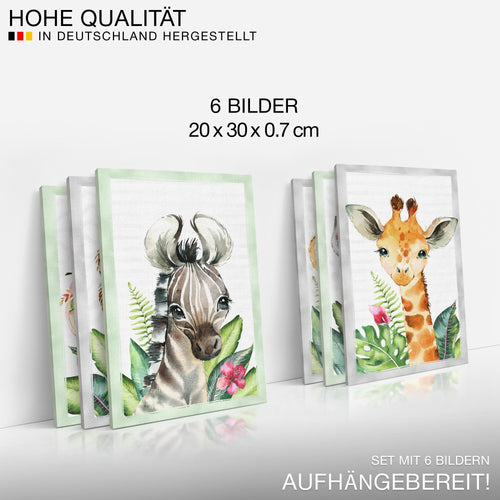 Novart Wandbilder - KEIN EXTRA RAHMEN BENÖTIGT - Kinderzimmer Mädchen Junge - Bilder Modern Tiere Afrika - Grün - N017365a
