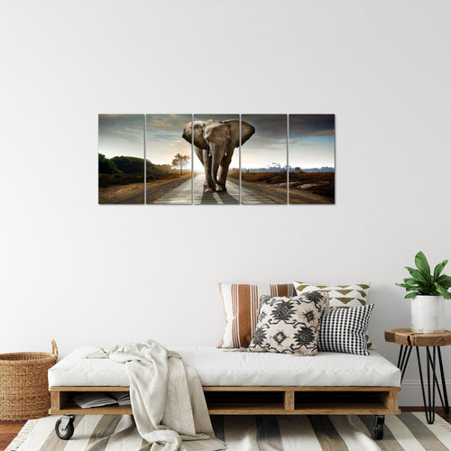 Runa Art Bild Afrika Elefant Wandbilder auf Vlies Leinwand 5 Teilig Wanddekoration Wohnzimmer Schlafzimmer 042656a