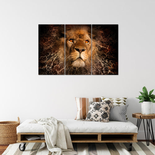 Runa Art Wandbilder Afrika Löwe Bild XXL Wohnzimmer Schlafzimmer Schwarz Gold Abstrakt Tiere 120 x 80 cm 3 Teilig 040731a