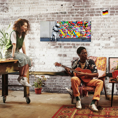 Runa Art Bild Junge hinter dem Vorhang Wandbilder auf Vlies Leinwand 5 Teilig Wanddekoration Loft Wohnzimmer 043556a