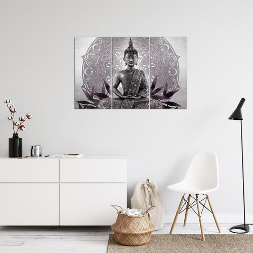 Runa Art Wandbilder Buddha Bild XXL Wohnzimmer Schlafzimmer Schwarz Weiss Orientalisch 120 x 80 cm 3 Teilig 031231c