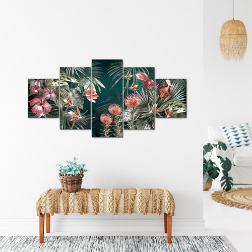 Runa Art - Bilder Blumen 200 x 100 cm 5 Teilig XXL Wanddekoration Design Grün Bunt 043351a