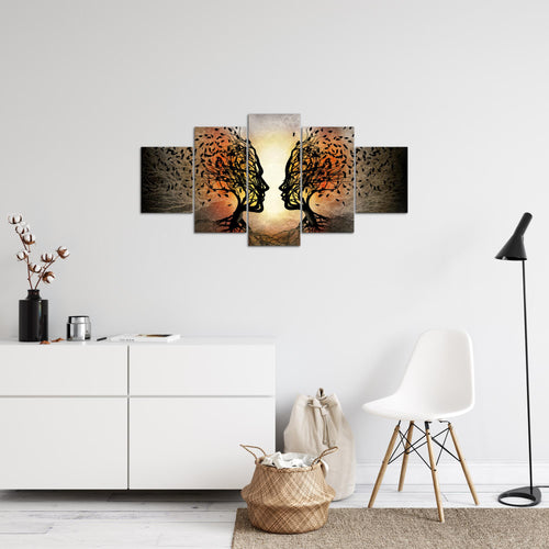 Runa Art Bild Wohnzimmer Schlafzimmer Liebe Paar 5 Teilig Bäume Schwarz Orange Wandbilder auf Vlies Leinwand 041253a