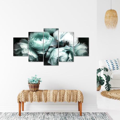 Runa Art - Bilder Blumen Rosen 200 x 100 cm 5 Teilig XXL Wanddekoration Design Schwarz Bunt 039151b