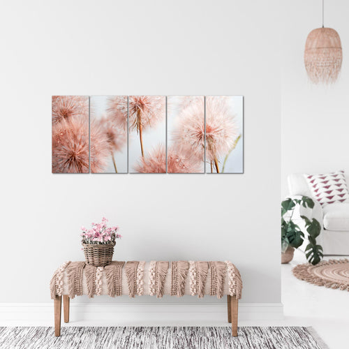 Runa Art Bild Blumen Pusteblumen Wandbilder auf Vlies Leinwand 5 Teilig Wanddekoration Wohnzimmer Schlafzimmer 042056a