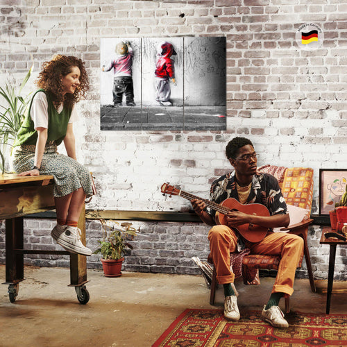 Runa Art Wandbilder Kinder Graffiti Bild XXL Babyzimmer Spielzimmer Bunt Streetart 120 x 80 cm 3 Teilig 039231c