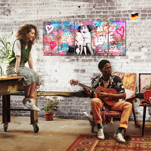 Runa Art Wandbild XXL the First Kiss Wohnzimmer Schlafzimmer 200 x 80 cm Bunt 5 Teilig - Made in Germany - 044655a