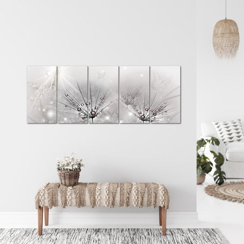 Runa Art Wandbild XXL Pusteblume Wohnzimmer Schlafzimmer 200 x 80 cm Grau 5 Teilig - Made in Germany - 016955c