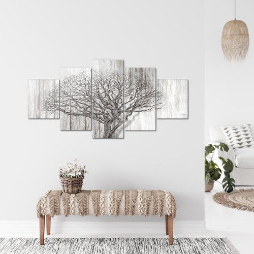 Runa Art Bild Wohnzimmer Baum Abstrakt 5 Teilig Holzmotiv Beige Braun Wandbilder auf Vlies Leinwand 039953a