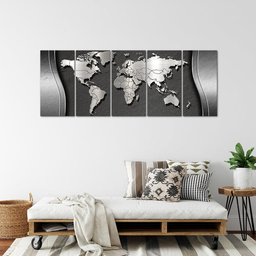 Runa Art Wandbild XXL Weltkarte Büro Wohnzimmer 200 x 80 cm Schwarz 5 Teilig - Made in Germany - 107255a