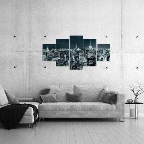 Runa Art Bild Wohnzimmer Büro New York Skyline 5 Teilig USA Türkis Blau Wandbilder auf Vlies Leinwand 036253b