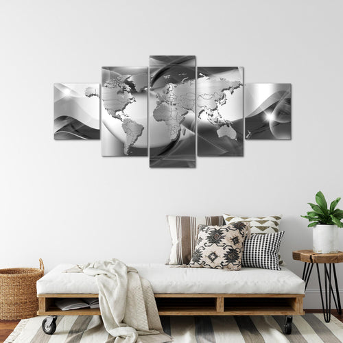 Runa Art - Bilder Weltkarte 200 x 100 cm 5 Teilig XXL Wanddekoration Design Schwarz Weiss 109251c