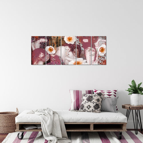 Runa Art Bild Collage Gustav Klimt Wandbilder auf Vlies Leinwand 5 Teilig Wanddekoration Wohnzimmer 018556b
