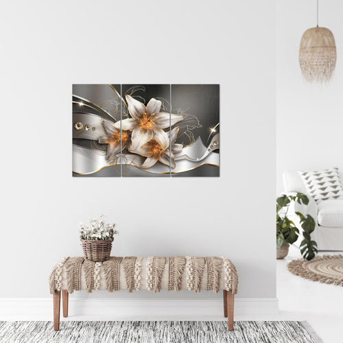 Runa Art Wandbilder Blumen Lilien Bild XXL Wohnzimmer Schlafzimmer Gelb Gold Abstrakt 120 x 80 cm 3 Teilig 039631a
