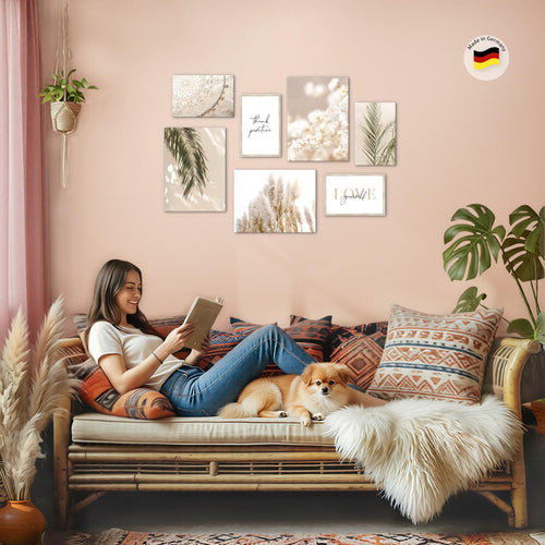 Novart Wandbilder Blumen Pflanzen - KOMPLETT AUFHÄNGFERTIG - Natur Wohnzimmer Schlafzimmer Büro - 7 Moderne Mood - Bilder - N005871a