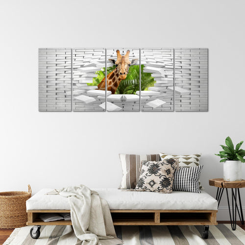 Runa Art Wandbild XXL Giraffe Abstrakt Wohnzimmer Schlafzimmer 200 x 80 cm Bunt 5 Teilig - Made in Germany - 037455c