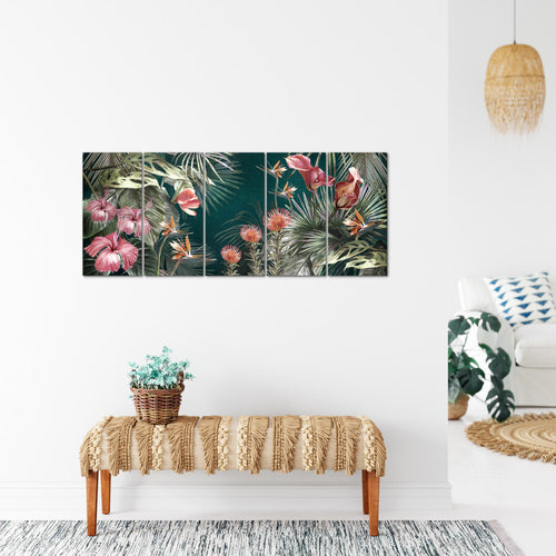 Runa Art Bild Blumen Wandbilder auf Vlies Leinwand 5 Teilig Wanddekoration Wohnzimmer Schlafzimmer 043356a