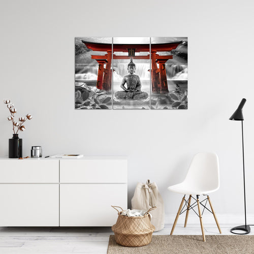 Runa Art Wandbilder Feng Shui Buddha Bild XXL Wohnzimmer Schlafzimmer Rot Grau Zen 120 x 80 cm 3 Teilig 036431c