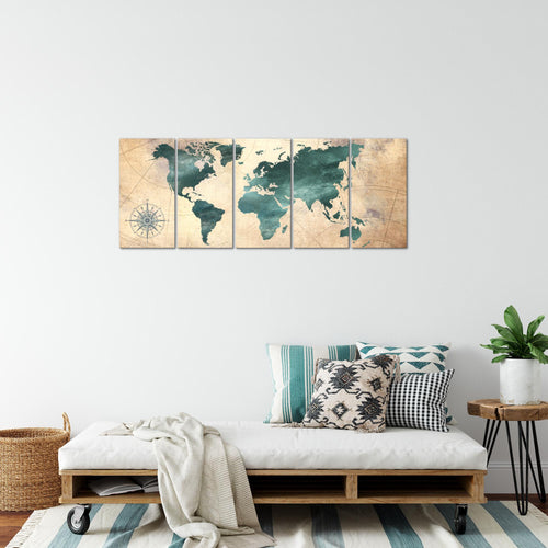 Runa Art Bild Weltkarte Wandbilder auf Vlies Leinwand 5 Teilig Wanddekoration Büro Wohnzimmer 026056a
