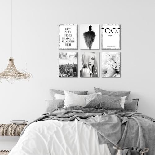 Novart Wandbilder - KEIN EXTRA RAHMEN BENÖTIGT - Wohnzimmer Mädchen Teenager - Bilder Modern Fashion Coco - Schwarz Weiss - N002165a