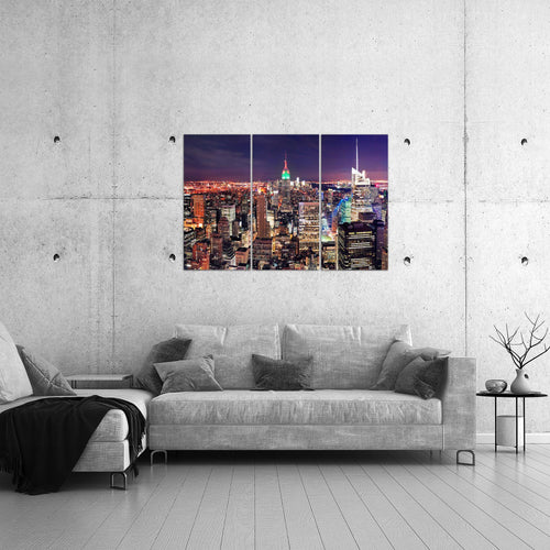 Runa Art Wandbilder New York Skyline Bild XXL Wohnzimmer Büro Violett Lila Städte 120 x 80 cm 3 Teilig 036231a