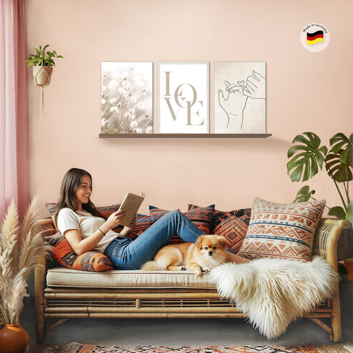 Novart Bilder Set Blumen Pflanzen - KEIN EXTRA RAHMEN BENÖTIGT - Wandbilder für Wohnzimmer Schlafzimmer Büro - 3 Teilig Deko Blumen - N023336a