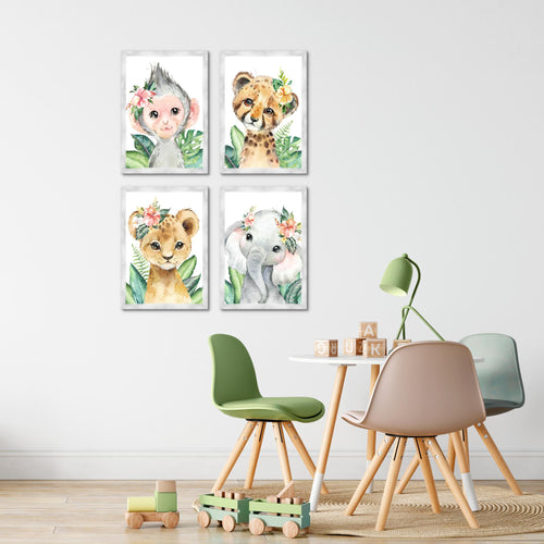 Novart Bilder Tiere Afrika - Fertig Zum Aufhängen - Kein Extra Rahmen benötigt - Wandbilder Set Kinderzimmer Mädchen Junge - N017347b