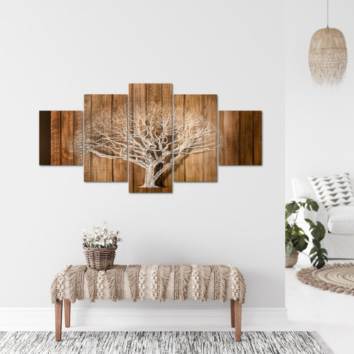 Runa Art - Bilder Baum Abstrakt 200 x 100 cm 5 Teilig XXL Wanddekoration Design Beige Braun 039951a