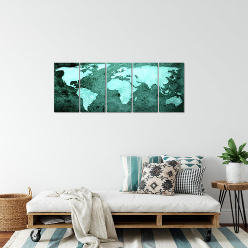 Runa Art Bild Weltkarte Wandbilder auf Vlies Leinwand 5 Teilig Wanddekoration Büro Wohnzimmer 101756b