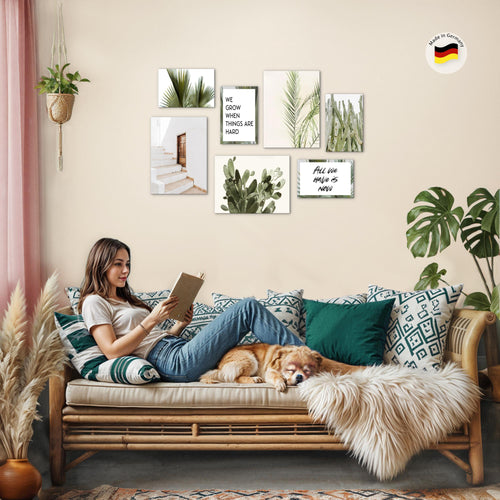 Novart Wandbilder Palmen - KOMPLETT AUFHÄNGFERTIG - Blätter Wohnzimmer Schlafzimmer - 7 Moderne Mood-Bilder - N014871a