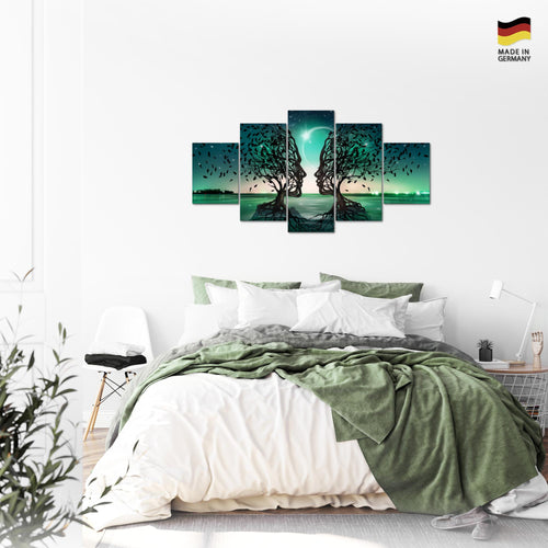 Runa Art Bild Wohnzimmer Schlafzimmer Liebespaar 5 Teilig Abstrakt Baum Türkis Wandbilder auf Vlies Leinwand 044853a