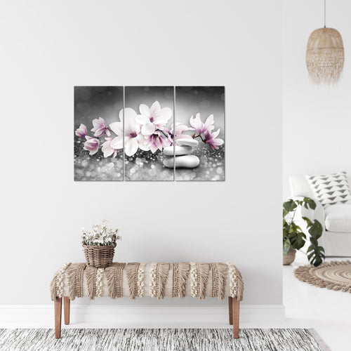 Runa Art Wandbilder Blumen Magnolien Bild XXL Wohnzimmer Schlafzimmer Grau Rosa Abstrakt 120 x 80 cm 3 Teilig 035431a