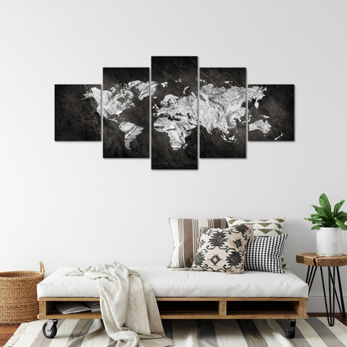 Runa Art - Bilder Weltkarte 200 x 100 cm 5 Teilig XXL Wanddekoration Design Schwarz Weiss 002951a