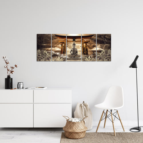 Runa Art Bild Feng Shui Buddha Wandbilder auf Vlies Leinwand 5 Teilig Wanddekoration Wohnzimmer Schlafzimmer 036456b