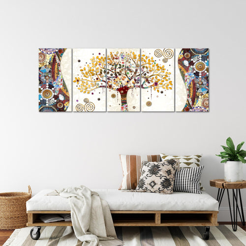 Runa Art Wandbild XXL Gustav Klimt Baum des Lebens Wohnzimmer 200 x 80 cm Bunt 5 Teilig - Made in Germany - 004655a