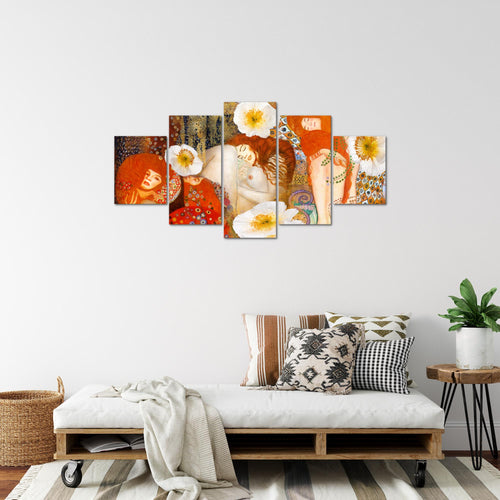 Runa Art Bild Wohnzimmer Collage Gustav Klimt 5 Teilig Frau Rot Wandbilder auf Vlies Leinwand 018553a