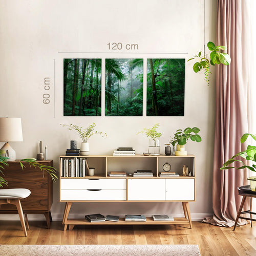 Novart Bilder Set Landschaft - KEIN EXTRA RAHMEN BENÖTIGT - Wandbilder für Wohnzimmer Schlafzimmer Büro - 3 Teilig Deko Dschungel - N042936a