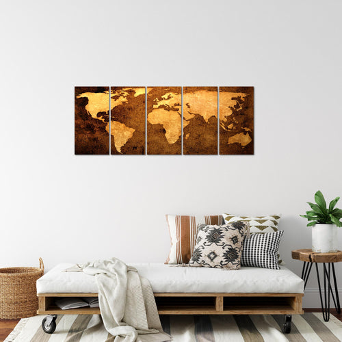 Runa Art Bild Weltkarte Wandbilder auf Vlies Leinwand 5 Teilig Wanddekoration Büro Wohnzimmer 101756a